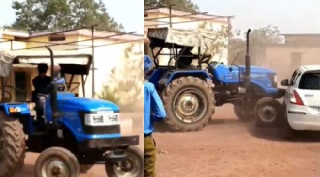 रील बनाने का जुनून बना खतरा, विदाई पार्टी में छात्रों ने किया खतरनाक स्टंट, ट्रैक्टर और कार की टक्कर से मचा हड़कंप