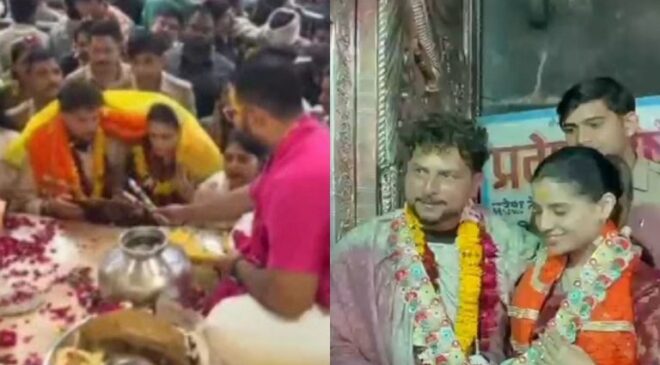 शादी के बाद वृंदावन पहुंचे कुलदीप यादव, पत्नी संग किए बांके बिहारी के दर्शन, अर्पित किए 56 भोग