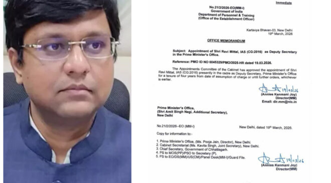 छत्तीसगढ़ के IAS रवि मित्तल को PMO में बड़ी जिम्मेदारी, बने डिप्टी सेक्रेटरी